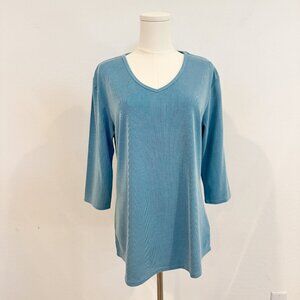 Segments V-Neck Striped Casual Shirt Blue Women's Size‎ Large